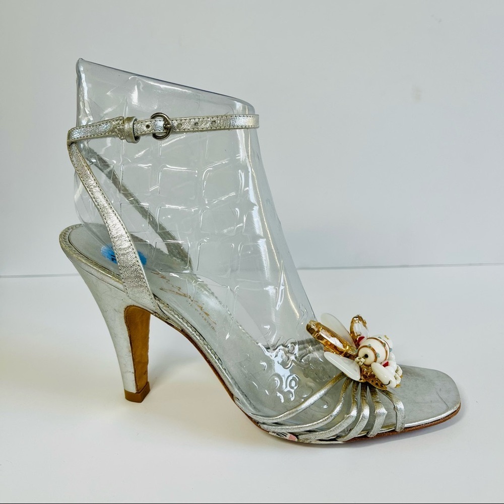 Silver Leather Heels With Stones made in Brazil